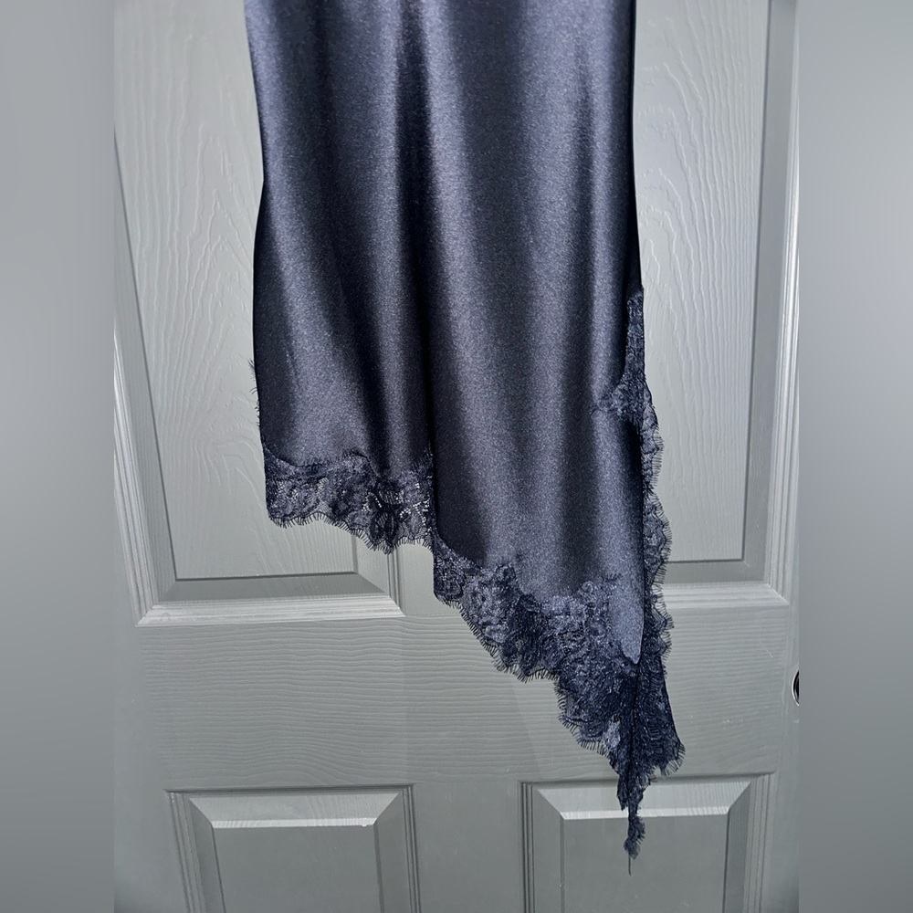 Zara ZW Collection Asymmetric Lace Satin Dress Navy Extra Small NWT - Picture 8 of 9